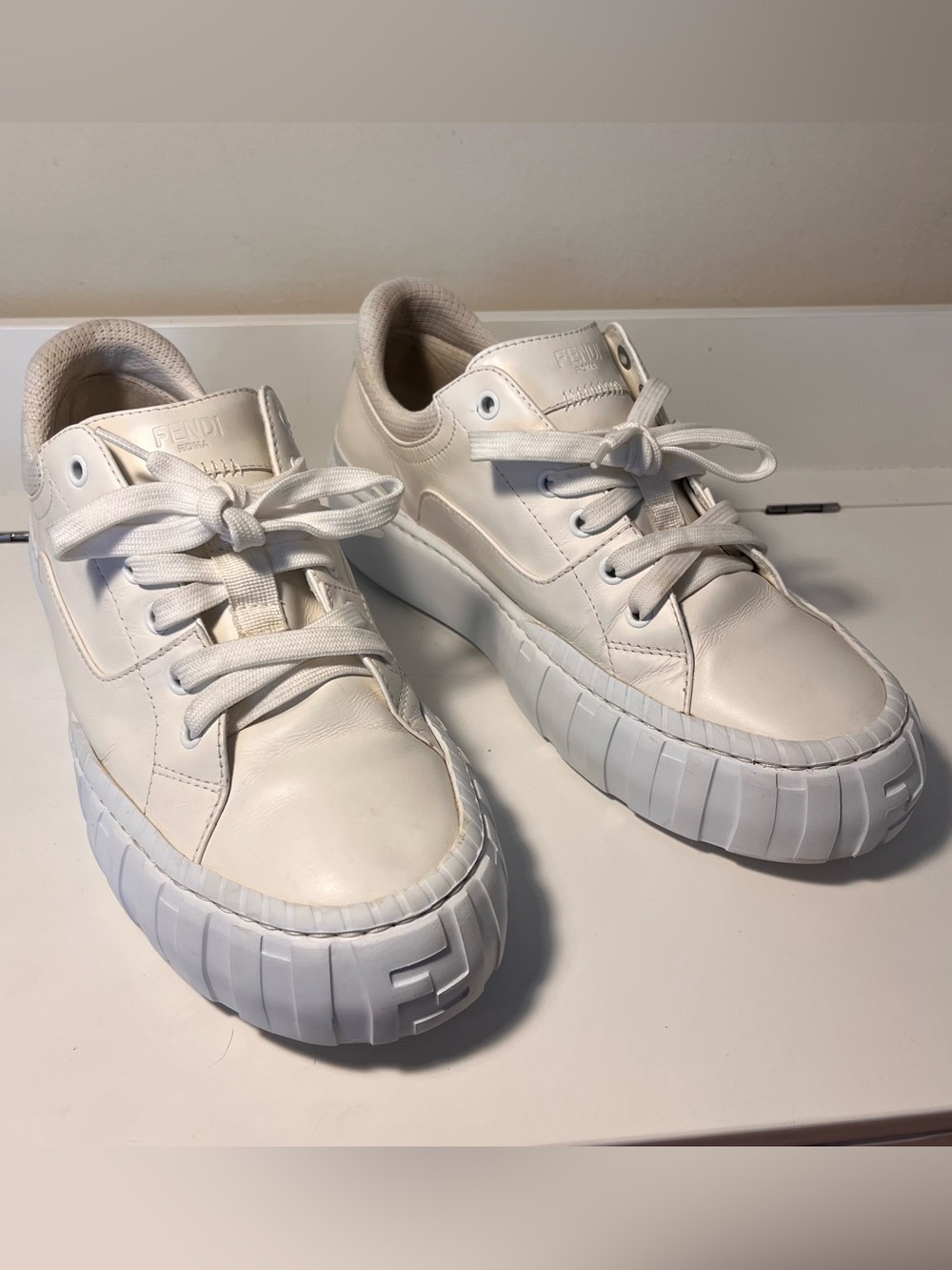 Fendi Force Sneakers Vitello Zucca FF Leather Size Mens 8 Womens 9.5 EU 40